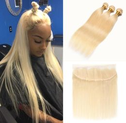 Brazilian Straight 613 Blonde Bundles and Lace Frontal 1024 Inch 9A Blonde Hair Vendor Peruvian Human Hair Weave 613 Blonde Exte4627354