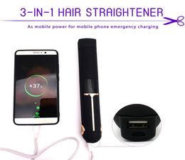 3IN1 Cordless Hair Straightener USB Recharging Curler Fast Heating 3D Floating Board LED Display Hair Flat Iron Power Bank9489276