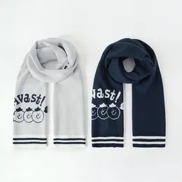 Scarves Winter Autumn Long Knitted Scarf Women Navy Blue White-grey Casual Outdoor Warm Preppy Style Cartoon Letters