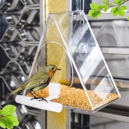 Feeding Window Acrylic Bird Feeder Strong Suction Cup Clear Bowl with Perch for Outside Hanging Gift Idea for Bird Lover