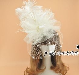 Handmade Flower Feather Bridal Hat Hair Accessories Tocados Para Boda Plumas Wedding Veil Hats Wedding Hat Veil Chapeau M5946238