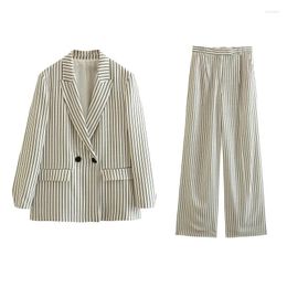 Women's Hoodies 2024 Summer Striped Loose Suit Coat 3455543 Wide Leg Pant Set 3456543