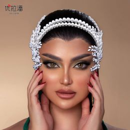 Festive Wedding Double Rows Headband Pearls Baroque Bridal Headwear Crown Rhinestone with Wedding Hoop Jewellery Hair Accessories Bridal Crowns Headpieces HP627