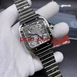 High quality Skeleton dial watch stainless steel 38mm battery quartz movement thin case Wristwatch see through glass back men watc275f