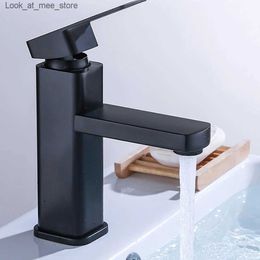 Bathroom Sink Faucets Black bathroom faucet hot and cold sink mixer stainless steel spray painted square basin single hole deck installation Q240301