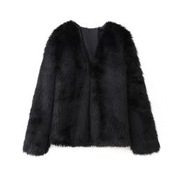 Fur Autumn and winter Women's fake fur coat Pure black simple classic fur coat Elegant women's coat