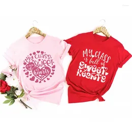 Women's T Shirts My Class Is Full Of Sweet Hearts Teacher's Valentine's Day Shirt Teacher Valentines Top Trendy Valentine Red Pink Ladies