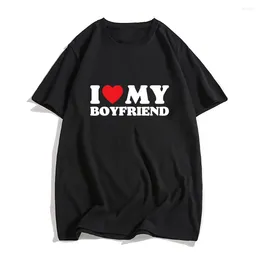 Men's T Shirts Letter I Love My Boyfriend Printed T-Shirts Men Women Short Sleeve Cotton Shirt Streetwear Harajuku Unisex Tees Tops Clothing