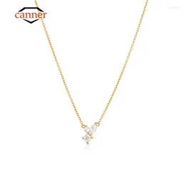 Pendants CANNER 925 Sterling Silver Gold Plated Zircon Pendant Ladies Fashion Clavicle Chain Necklace For Women Birthday Wedding Jewellery