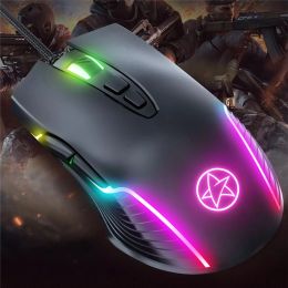 Mice Gaming Mouse Gamer RGB LED Backlight Optical USB Wired 7 Buttons 6400DPI Customise Macro Programming for PC Laptop Computer