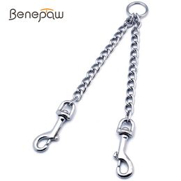 Leashes Benepaw Heavy Duty Double Dog Leash Durable Ecofriendly 2 Way Splitter Lead Metal Chain Pet Clip Coupler For Walking Training