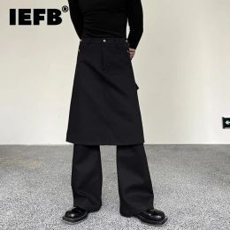 Pants IEFB Men's Trousers Dark Solid Color Jumpsuit Personalizty Clothing Double Layer Side Split Pantskirt Autumn New 9C2075