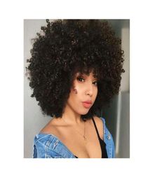 Women soft afro kinky curly wig African Ameri brazilian Hair Simulation human hair short curly full wig for lady8072837