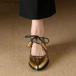 Модельные туфли, женские туфли-лодочки, весенне-летняя обувь на каблуке во французском стиле, элегантные золотые туфли-лодочки, весенне-осенние туфли-лодочки из натуральной кожи, простые туфлиH2431