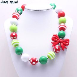 MHSSUN 2PCS Christmas Kid Kid y Naszyjnik Pretty Red Bow Girl Kids Bubblegum Bead Bejdia 240226