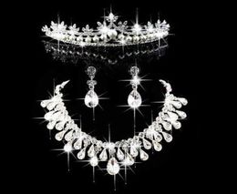 Fashion Pearl Crown Tiara Bridal Jewellery Crystal Choker Necklace Earrings Wedding Evening Party Women Hair Accessories CN1006409243