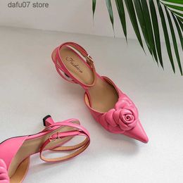 Dress Shoes Women Summer Shoes 5.5 CM Flowers Sandals Elegant Party Shoes Real Sheepskin Sandles Sexy Heel Spring Autumn Pumps Pointed ToeH2431