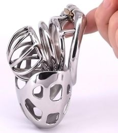 Male Cock Cage Stainless Steel Arc Penis ring Metal Devices with Stealth Locks Scrotum Bondage Restraints Gear Sex Toys2530958