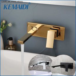 Bathroom Sink Faucets KEMAIDI gold-plated bathroom sink faucet wall mounted brass basin faucet concealed crane hot and cold water mixer Q240301