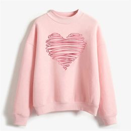 Pink Heart Graffiti Printed Womens Hoodies Sweatshirt Harakuku Korean Style Oneck Pullovers Autumn Winter Candy Colour Coat 240219