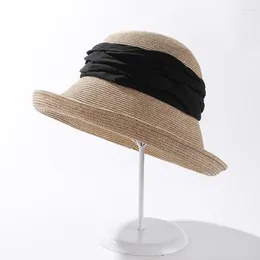 Wide Brim Hats Summer For Women Straw Sun Hat Crimped Outdoor Sunshade Breathable Beach Ladies Sunscreen Female