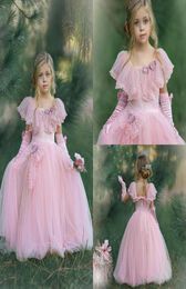 2020 Cute Pink Flower Girl Dresses With Gloves Cheap A Line Jewel Neck First Communion Dress Birthday Custom Made Prom Gowns Party7721317