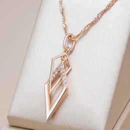 Pendant Necklaces Kinel Fashion Glossy Hollow Rhombus Necklace For Women Unusual Natural Zircon 585 Rose Gold Color Daily Fine Jewelry