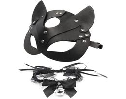 Party BDSM Sex PU Leather Catwoman Cosplay Mask Bdsm Fetish Sex Toys Erotic Latex Rabbit Mask With Collar Women Masquerade6225166