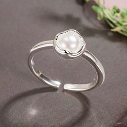 Cluster Rings Simple Geometric Pearl Ring Adjustable High-end 925 Sterling Silver Sweet Girl's Index Finger Jewellery KOFSAC