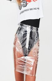 Skirts Bodycon Transparent High Waist Mini Skirt Women Waterproof Plastic PVC Front Zipper Pencil Short4136056