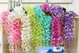 24PCS Artificial Vines Hanging Wisteria Vineyard flower vine decoration for Wedding Centrepieces Wisteria Garland Home Ornament ZZ