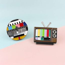 Jewellery Classic Vintage Brooch with No Signal, Rainbow Coloured TV Screen Shape, Enamel Clip