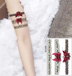 Sexy Lace Temporary Tattoo Sticker Gun Bow Tie Design Leg Wrist Stocking Body Art Decal Bracelet Jewelry Henna Cool Female Tattoo 9639656