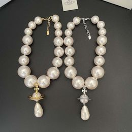 Designer Viviennes Westwoods Vivenne Westwoods Jewellery Empress Dowager Xi Exaggerates the Threedimensional Saturn Large Pearl Necklace for Women with French Hig