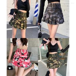 Skirts Women High Waisted Fashion Pleated With Belt-Camouflage Ins Dropship