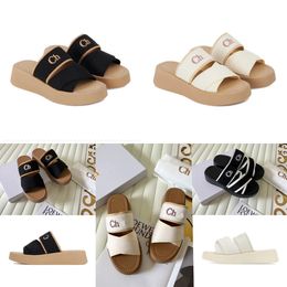 Woody Mules Designer Mila Slippers Slides Sandals Women Flat Slider Canvas Rubber Beige White Black Sail Lace Lettering Fabric Womens Summer Slipper Sandal EUR35-42