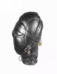 Leather Sex Headgear Mask Blindfold Breathing Hole Mouth and Ears Bondage with Locking s Sex Toys For Couples8571175