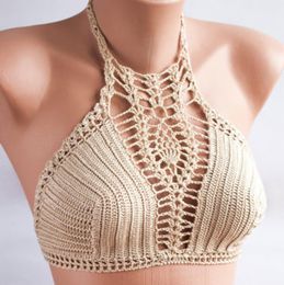 Crochet BEIGE Bikini Bustier Women Swimwear Bikini top swimsuit hand crocheted top sexy beachwear women sexy bikini bra9419160