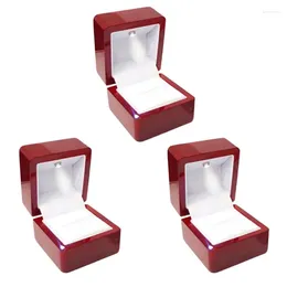 Jewelry Pouches 3X Rings Display Box Storage Soft Velvet Tray Case Holder Stand Show Organiser LED Light Ring Red