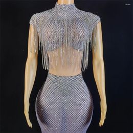 Stage Wear The Autumn Mesh Pearl Gemstones Embellished Dresses Long Tassels And Exclusive Outfits For Prom Parties
