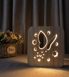 Creative Butterfly Desk Lamp Hollowedout LED Night Light Warm White Solid Wood Carving Butterfly Night Lamp8571936