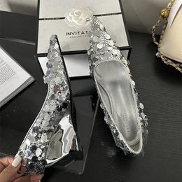 Dress Shoes Italian Design Luxury Women's Pumps Pointed Diamond Decoration Metal For Women Sandals Party Slippers Rhinestone Sequin