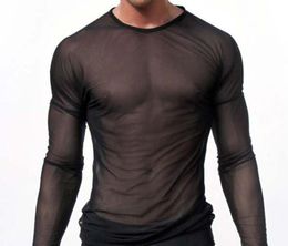 Wholeclubwear long sleeve mesh Men Tshirt stretchy sheer Man see through tops4678123