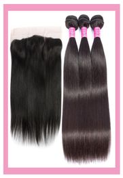 Malaysian Unprocessed Human Hair 3 Bundles With 13X4 Lace Frontal Baby Hair Extensions Straight Human Hairs Wefts Frontals 1030in4993269