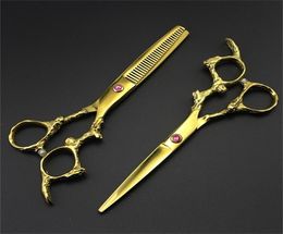 professional Japan 440c 6 039039 gold dragon hair scissors haircut thinning barber haircutting cutting shears hairdressing 27007279