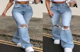 Women Vintage Ripped Flare Bell Bottom Jeans High Waisted Wide Leg Raw Hem Denim Pants Casual Slim Fitting Trousers with Pocket9370643