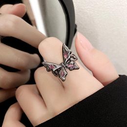 Cluster Rings Dark Black Zircon Butterfly Open Ring For Women Mysterious Purple Crystal Glazed Finger Accessories Exquisite Fashion Jewelry