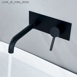 Bathroom Sink Faucets Black 304 stainless steel wall mounted washbasin faucet with single handle circular hot water sink mixer bathroom faucet Q240301