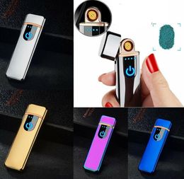 USB Rechargeable Electric Heaters Touch Sensor Metal Cigarette Sensing Lighter Windproof Thin Charging Full Screen Lighters Mini G9233922