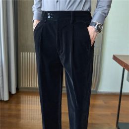 Pants Dress Pants For Men Clothing Autumn Winter Thick Elegant Velvet Man Pants Stretchable Waist Naples Men's Formal Trousers Black